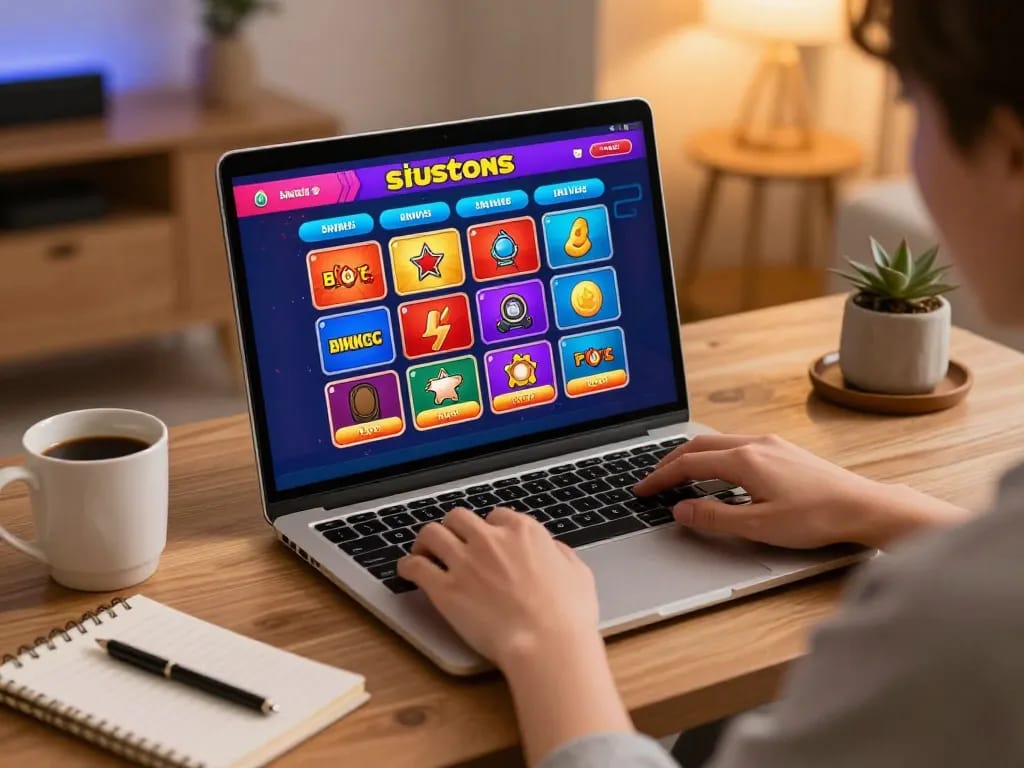 Terlibat dalam strategi permainan situs toto online dengan antarmuka yang hidup di laptop