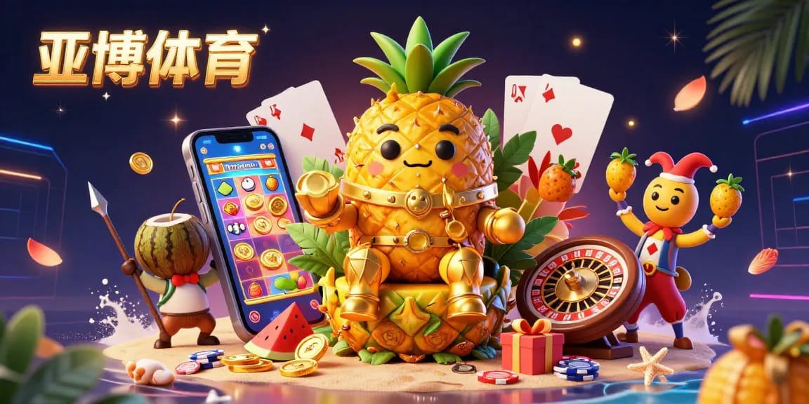 在亚博体育博彩场景中，黄金菠萝国王与其他角色互动，展现娱乐魅力。