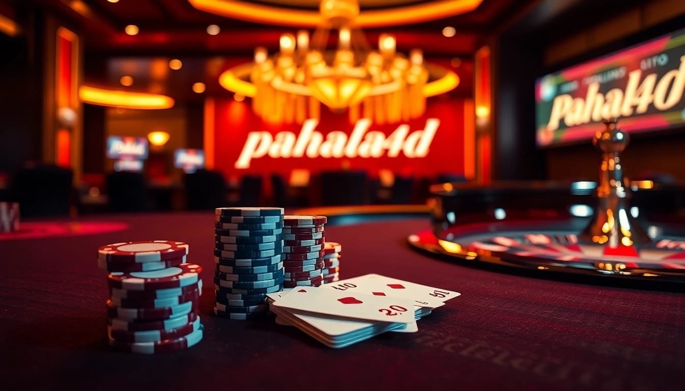 Experience high-stakes gambling at pahala4d with poker chips and roulette in a luxurious casino setting.