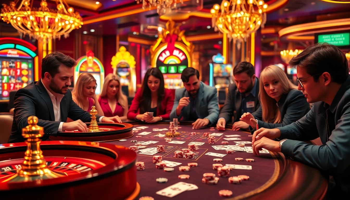 Exciting gambling scene featuring https://thabet.vegas/ with luxury casino tables, cards, and vibrant poker chips.