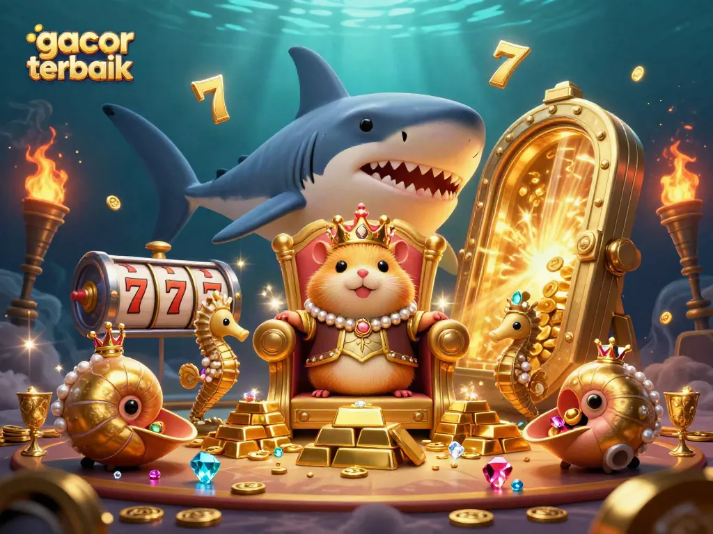 Slot gacor terbaik dengan raja hamster emas dikelilingi slot dan harta karun