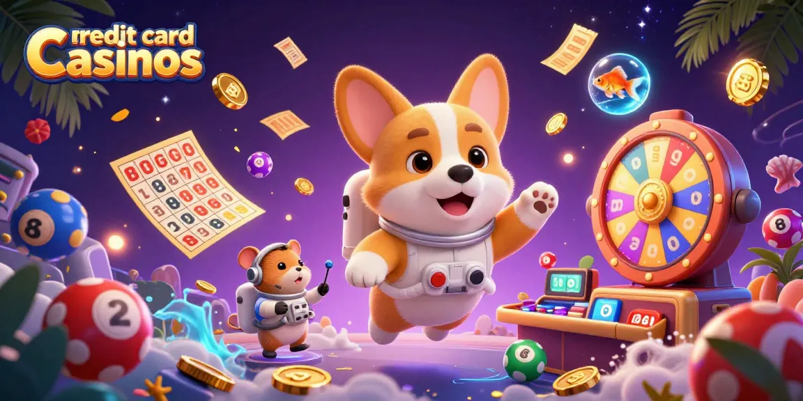 Engage at credit card casinos with a floating poker scene featuring vibrant gameplay elements.