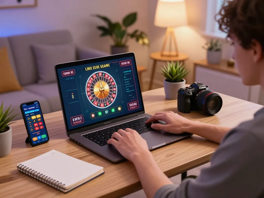 Player enjoying an online live roulette experience with open 88 gaming strategies in a cozy home setting.