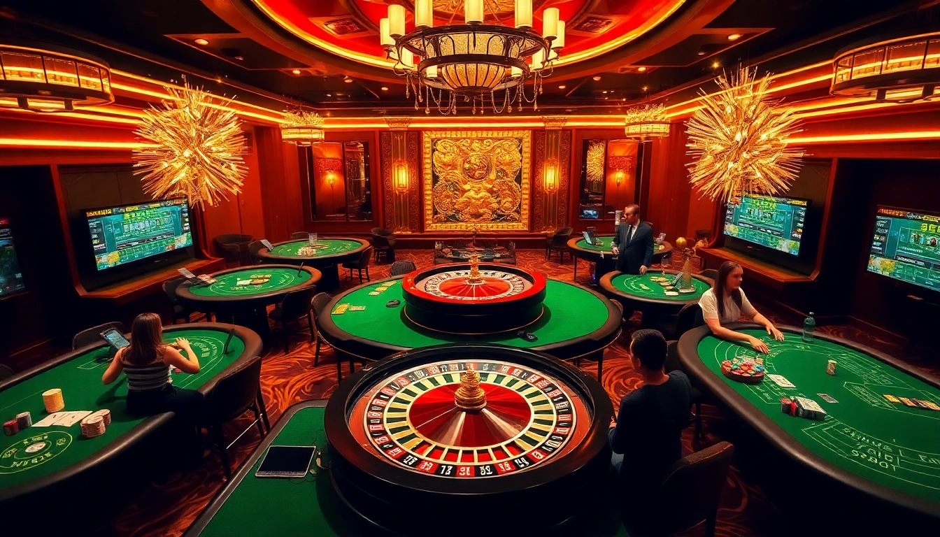 Players enjoying roulette and poker at BRO138's lively New Year's celebration.