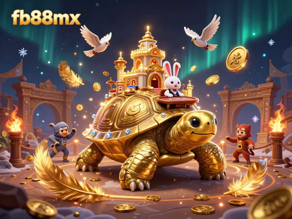 Experience exciting gameplay at fb88mx with this vibrant 3D illustration of a golden tortoise casino.