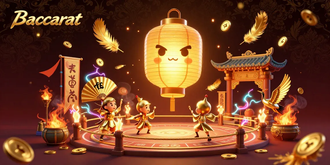 Baccarat game scene featuring dynamic golden lantern spirit and companions, vibrant gameplay elements, and rich casino atmosphere.