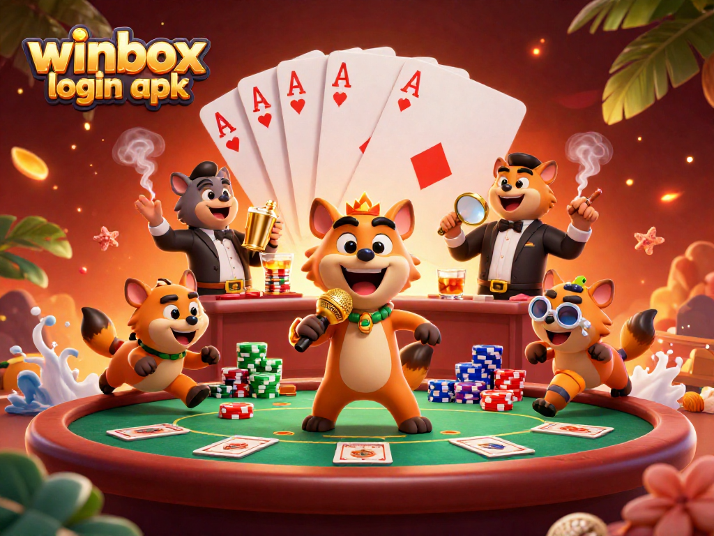 Engage with exciting games after your winbox login apk on a vibrant casino-themed illustration.