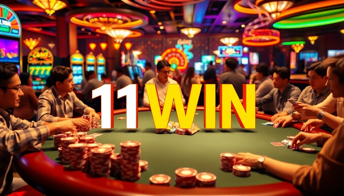 Winning card game action at 11WIN casino with colorful chips and engaging players.