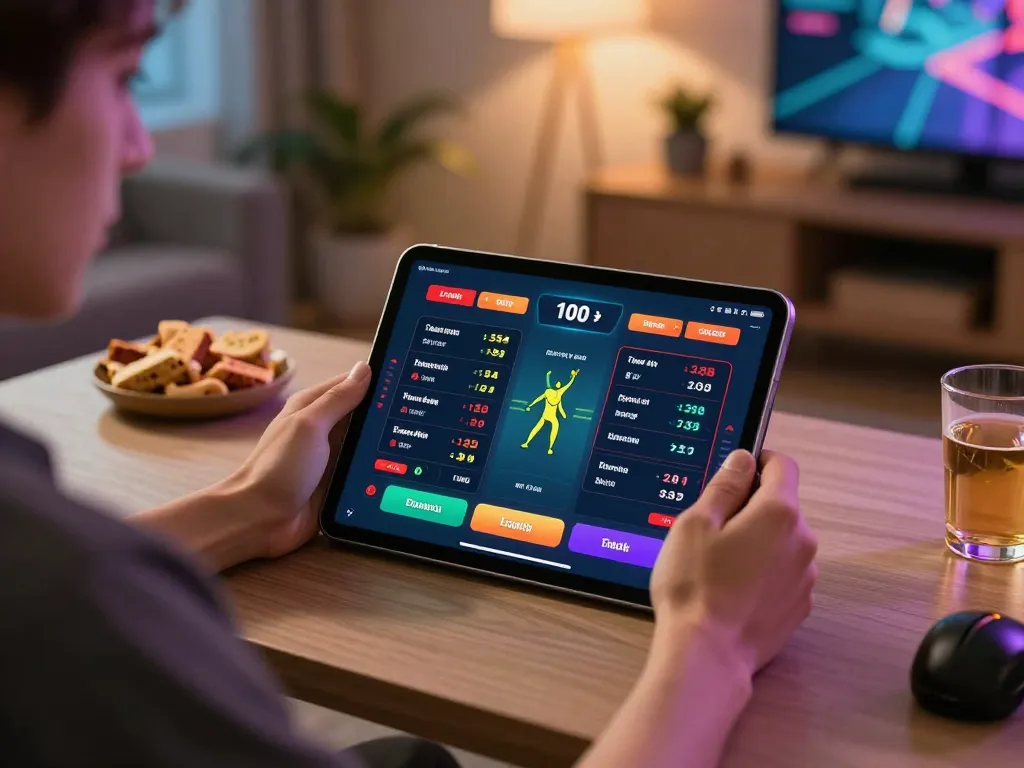 spinadvisor optimizing sports betting strategies on a tablet with real-time odds displayed, creating a competitive gaming atmosphere