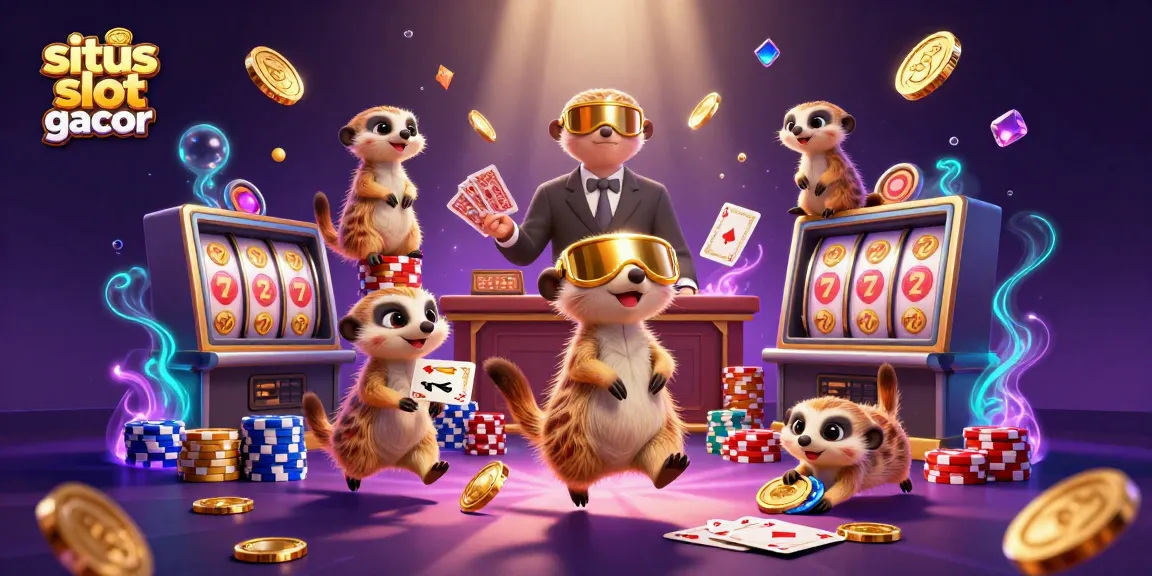 Situs slot gacor dengan koloni meerkat mengelola kasino, menampilkan permainan slot yang menarik dan petunjuk kemenangan.