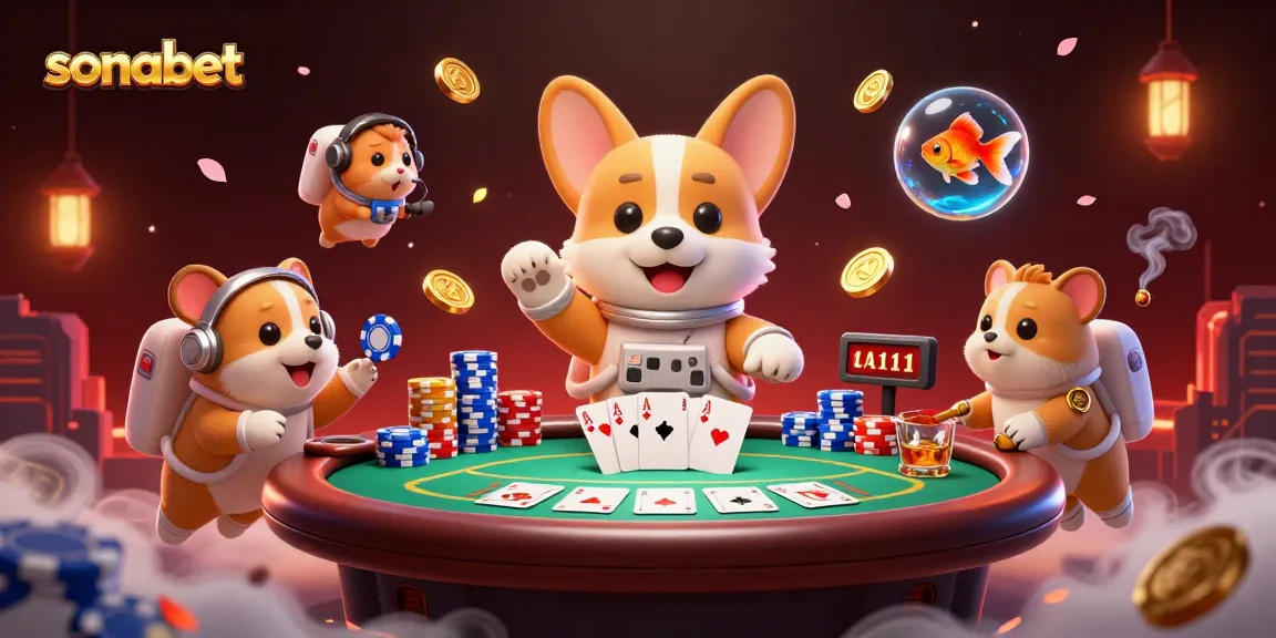 Play and win with sonabet: cartoon corgi and friends in a floating casino adventure