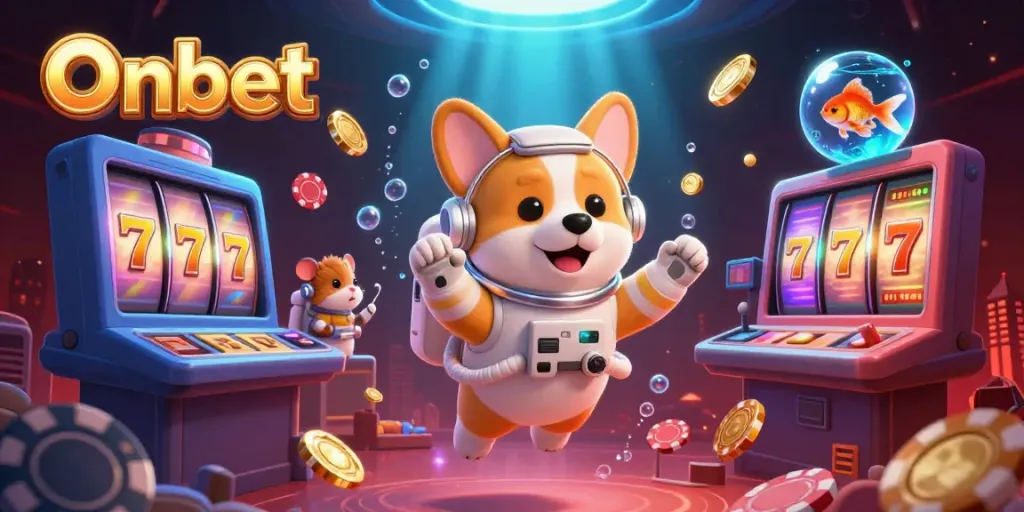 Experience thrilling moments at Onbet casino with vibrant 3D characters, game elements, and dynamic animations.