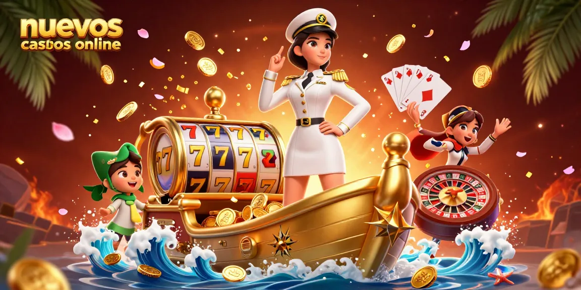 Engage with nuevos casinos online through an energetic 3D scene of spinning slots and vibrant casino elements.