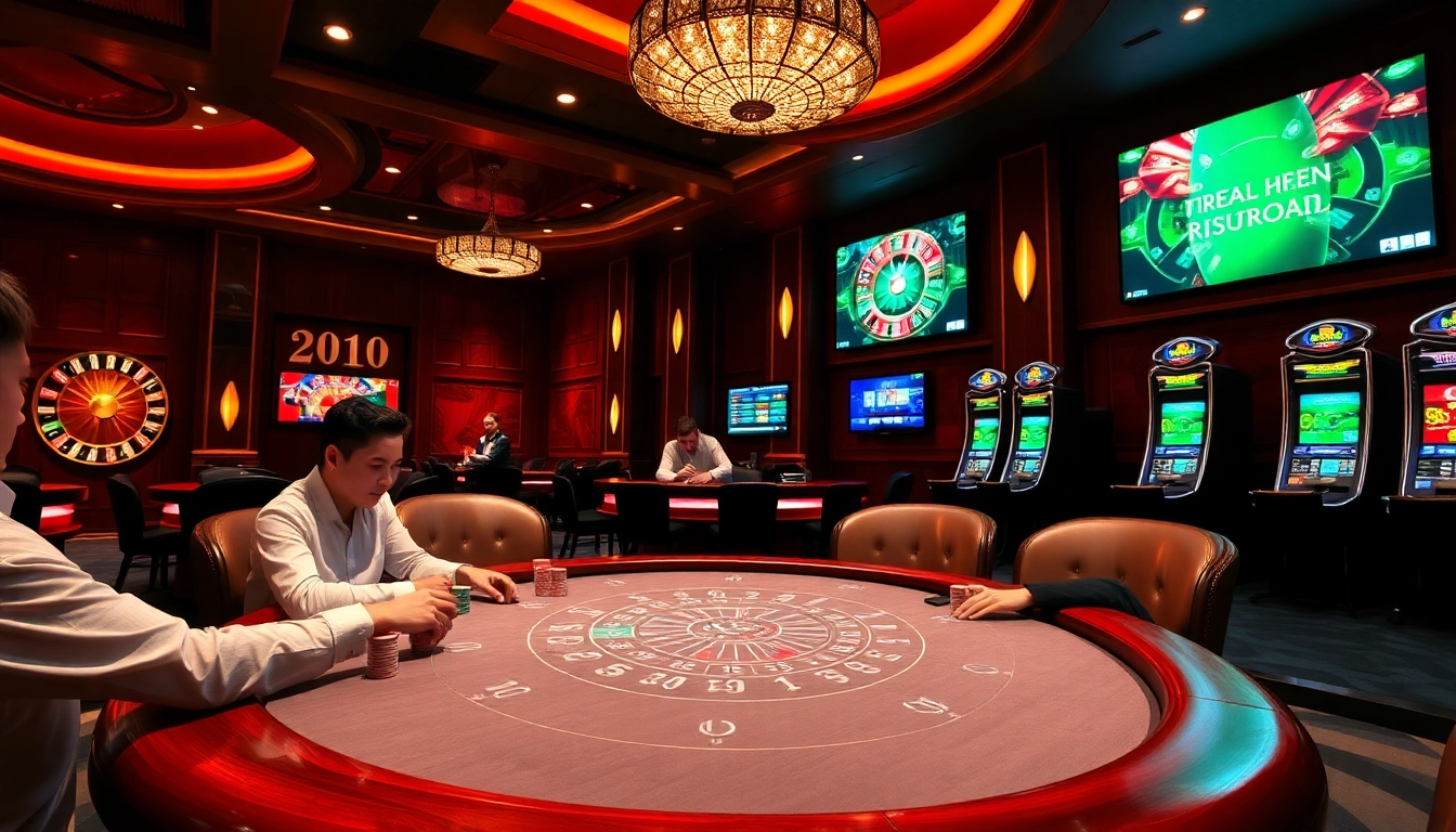 Experience the excitement of high-stakes poker at https://nh88vn.com/ with vibrant chips and illuminated roulette.