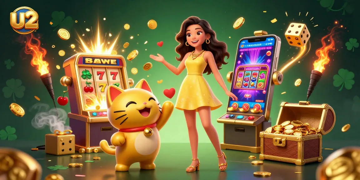 Spin and win big at u2 Casino's exciting slots and games, bursting with vibrant colors and lucky symbols.