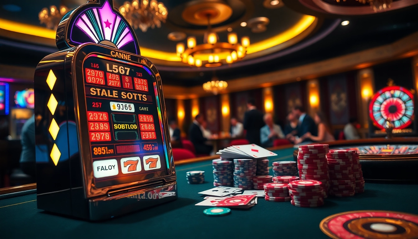 L567 showcases a vibrant casino scene with slot machines, poker chips, and cards for an exhilarating experience.
