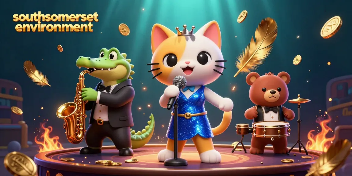 Engage with southsomersetenvironment at a lively casino scene featuring a jazz-singer cat and vibrant decorations.