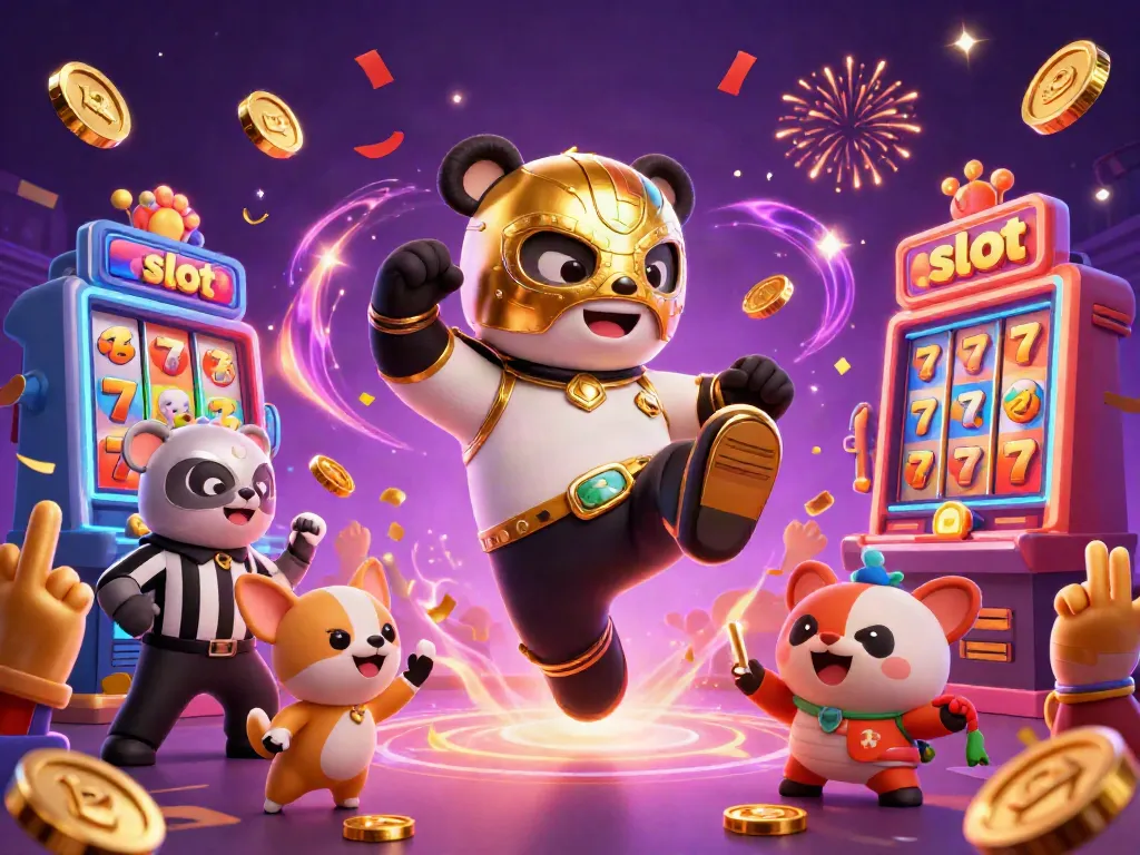 Slot yang mengasyikkan dengan panda pegulat 3D dan chihuahua wasit di tengah perayaan kasino.
