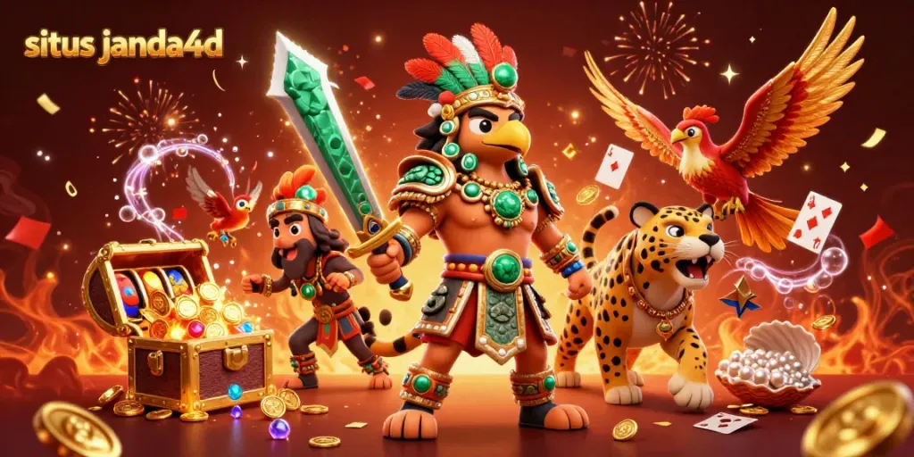 Gambarkan keseruan berjudi di situs janda4d dengan pejuang Aztec dan dekorasi kasino yang kaya.
