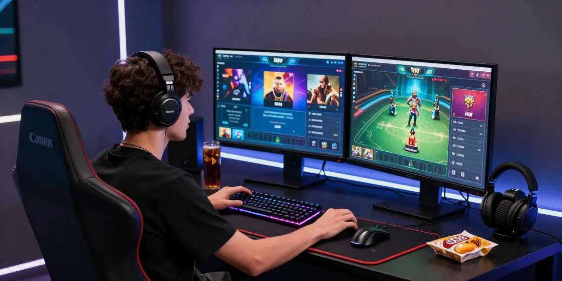 Engaging gaming setup featuring Rikvip on screens, showcasing a gamer in an immersive environment.