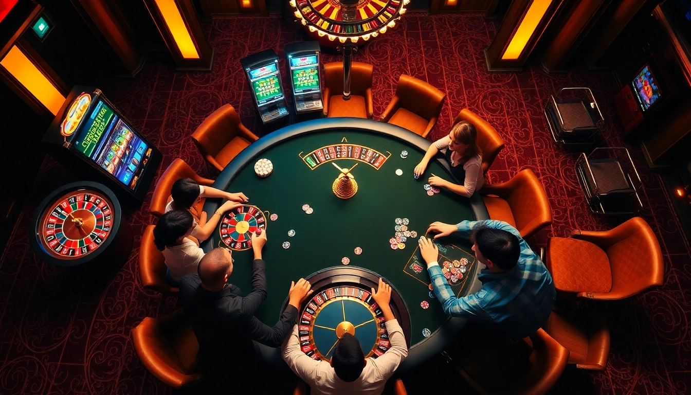 Experience the thrill of slot gacor at a glamorous casino table with vibrant players and exciting games.