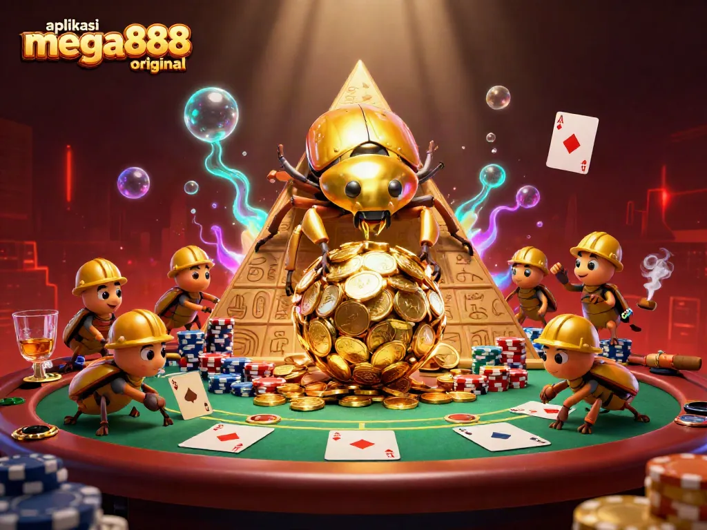 Experience thrilling gameplay with aplikasi mega888 original, featuring vibrant casino elements in a dynamic illustration.