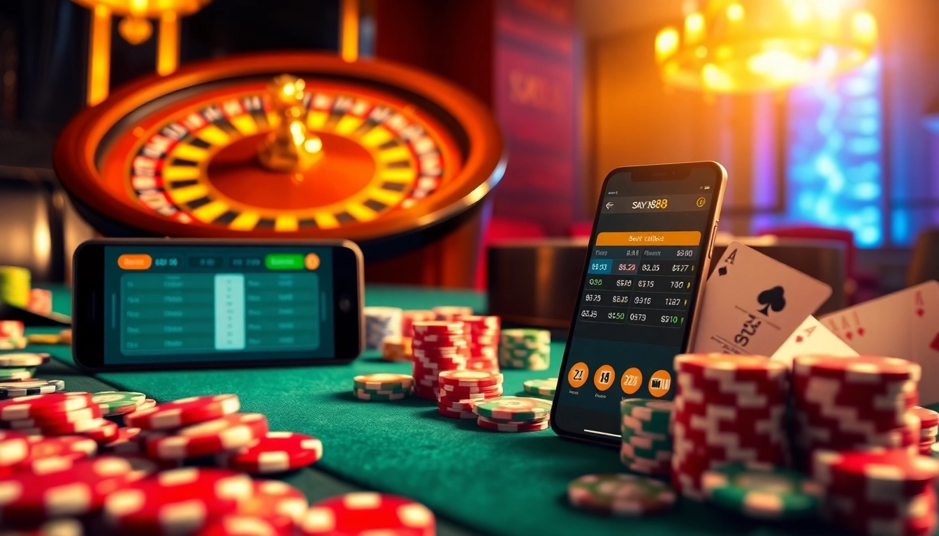 Experience the excitement of gambling with say 88 at a luxurious table filled with chips and cards.