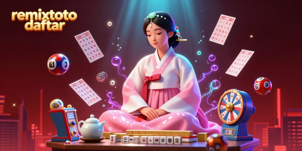 Join the excitement with remixtoto daftar, featured in a lively lottery scene with vibrant elements and beautiful character.