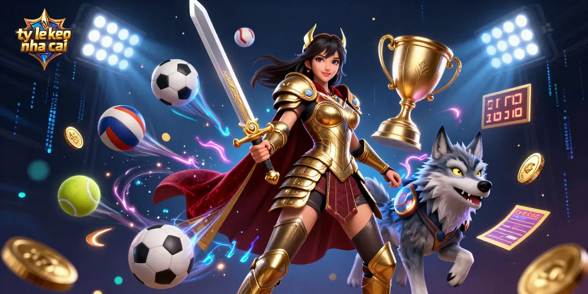 Explore ty le keo nha cai sports betting dynamics with a warrior queen and wolf companion.