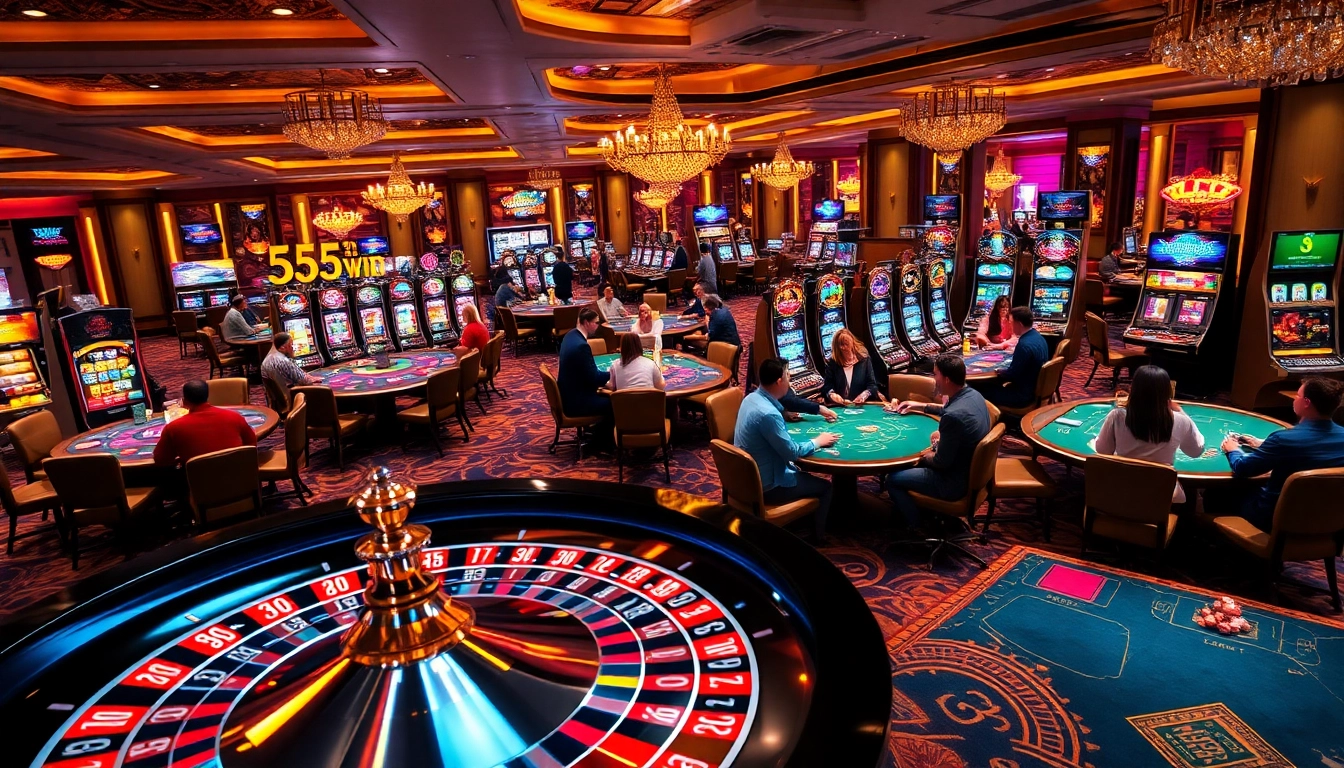 Experience thrilling gameplay at 555win casino with dynamic card tables and bright slot machines.