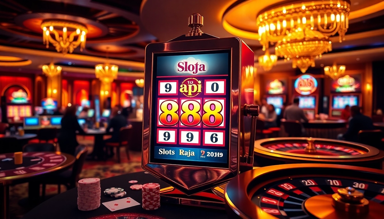 Experience thrilling action at the slot api raja 88 machine surrounded by a vibrant casino atmosphere.