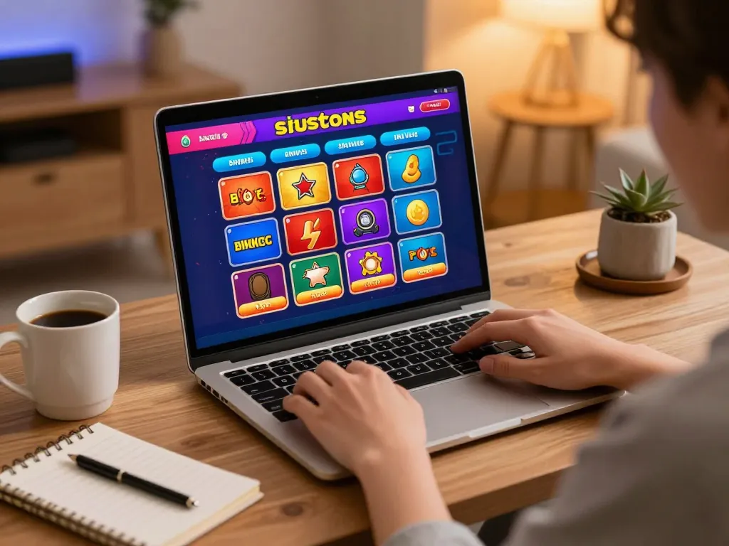 Terlibat dalam strategi permainan situs toto online dengan antarmuka yang hidup di laptop
