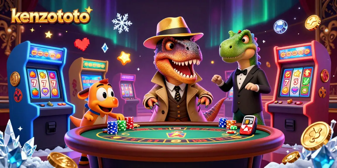 Kenzototo's animated velociraptor tries to win big at a blackjack table in this vibrant casino scene.