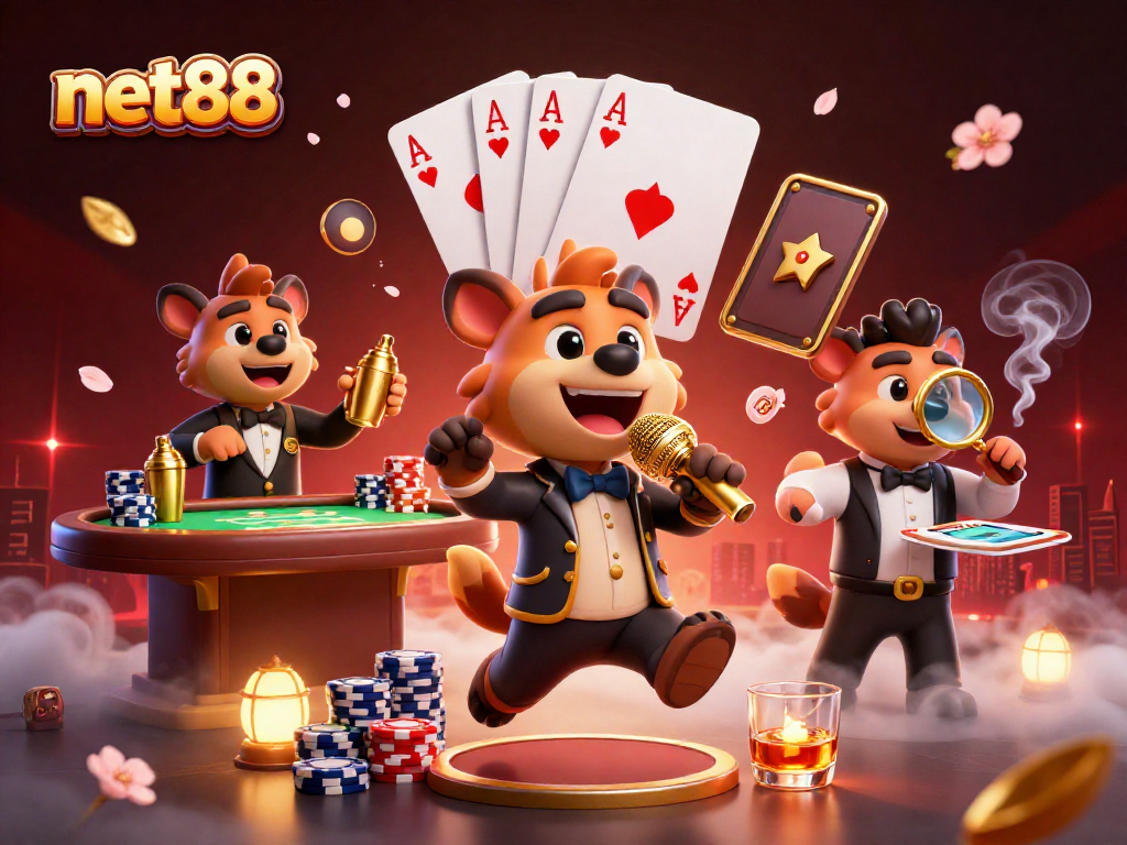 Experience laughter and thrills with net88's vibrant casino scene featuring hyenas.