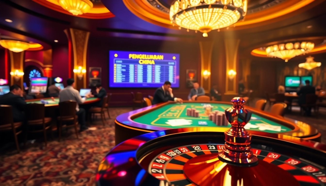 Experience thrilling moments of pengeluaran china as players engage in high-stakes betting at a luxurious casino.