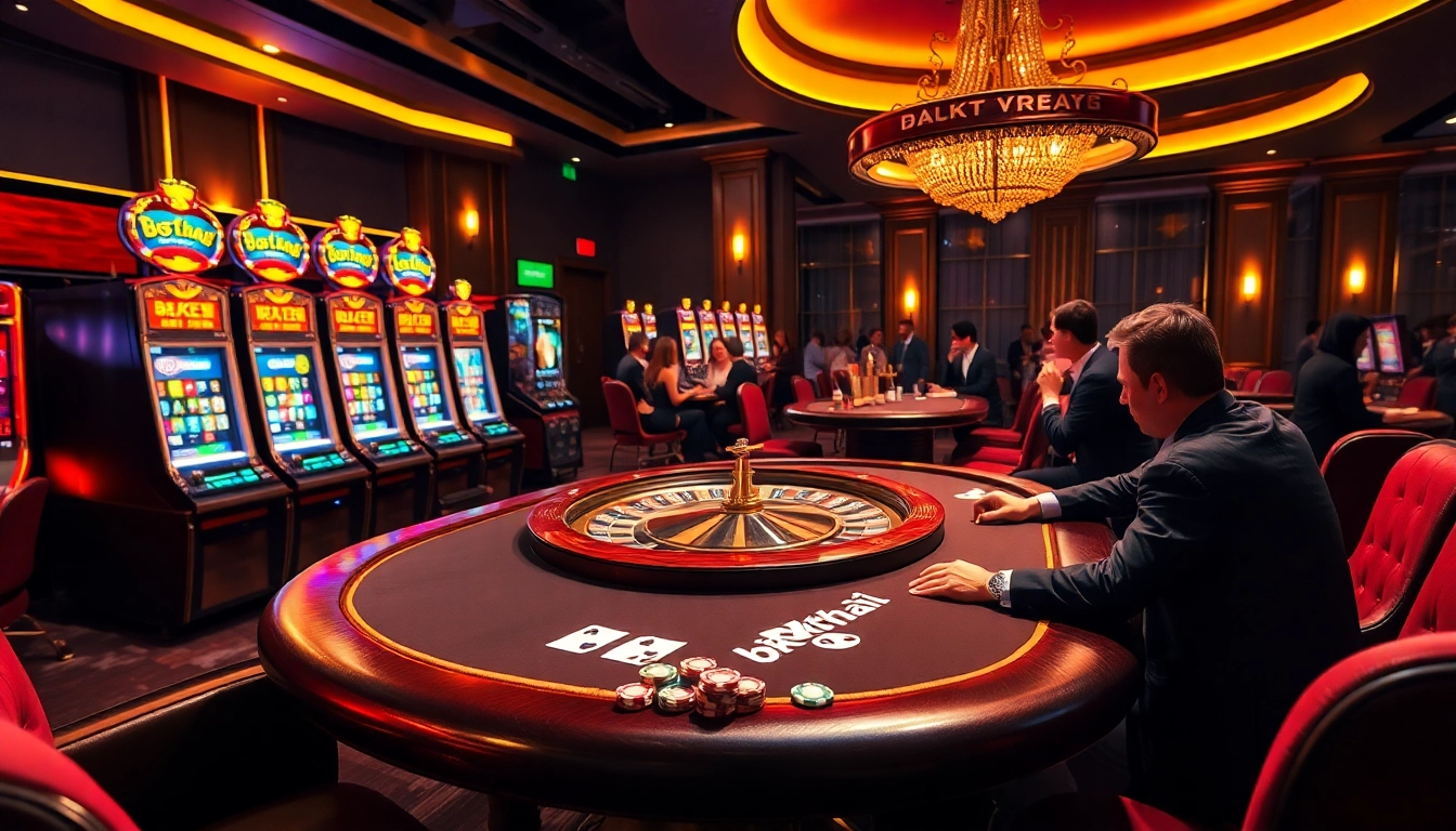 Experience the thrill of bk8thai ทางเข้า with a vibrant casino atmosphere featuring excited players.