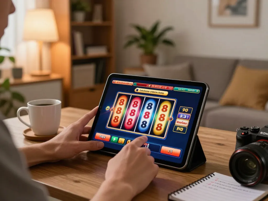 Engaging gameplay on open 88 slots displayed on a tablet during a cozy home evening