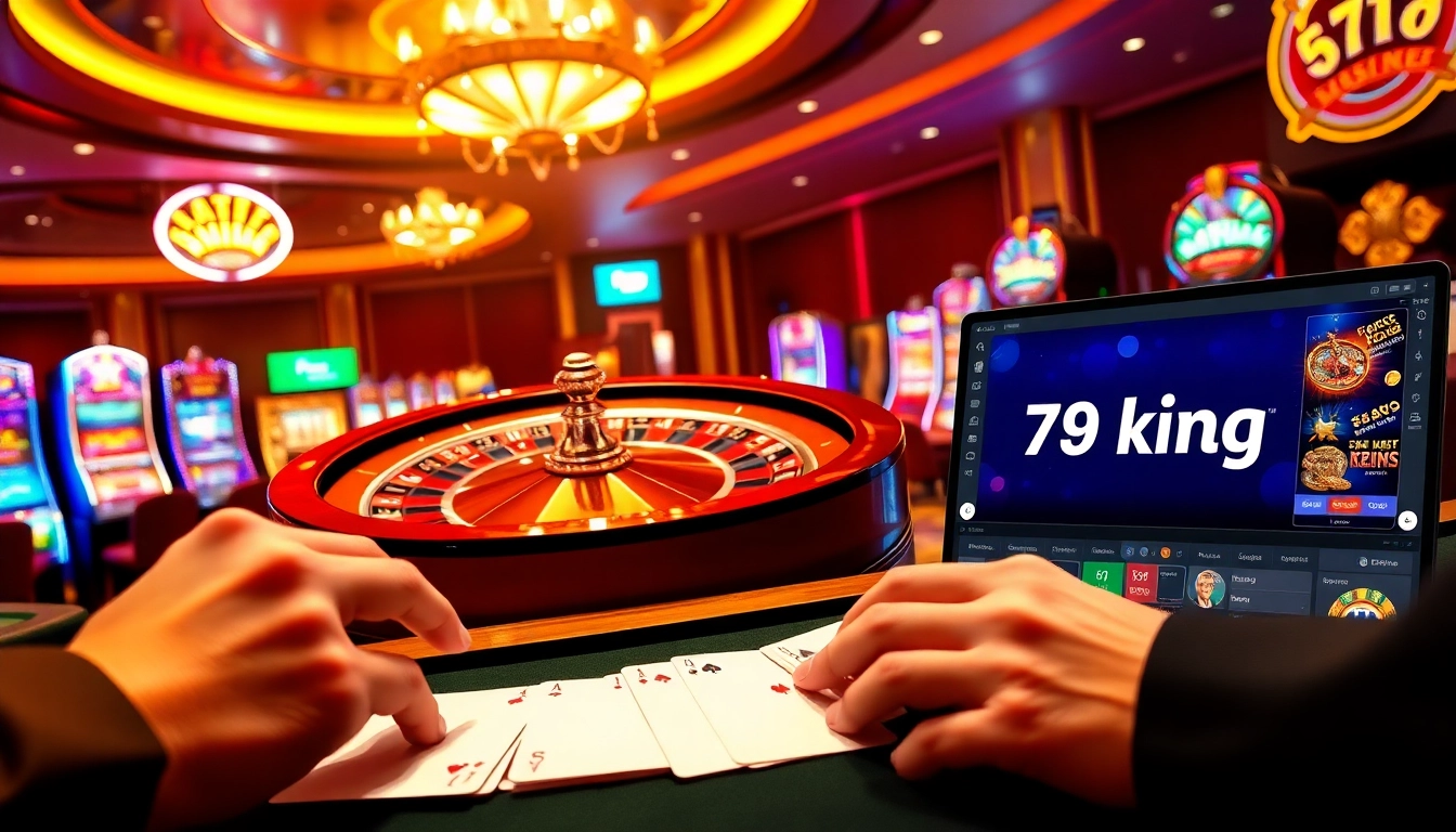 Players winning big at 79 king casino, surrounded by exciting slot machines and poker tables.