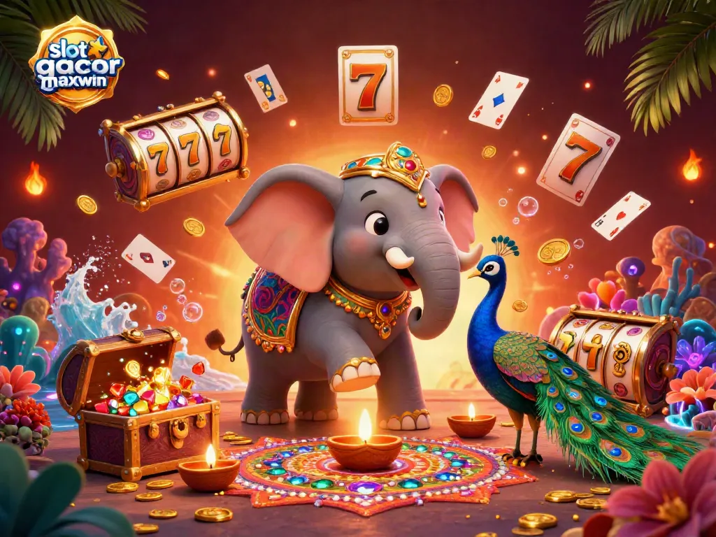 Menggali sensasi permainan dengan slot gacor maxwin dalam ilustrasi 3D yang penuh warna dan detail.