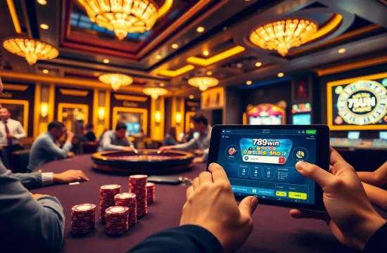 Players celebrating wins at a casino table, highlighting 789win đăng nhập excitement and luxury.