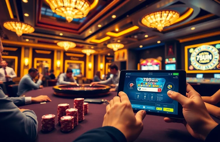 Players celebrating wins at a casino table, highlighting 789win đăng nhập excitement and luxury.