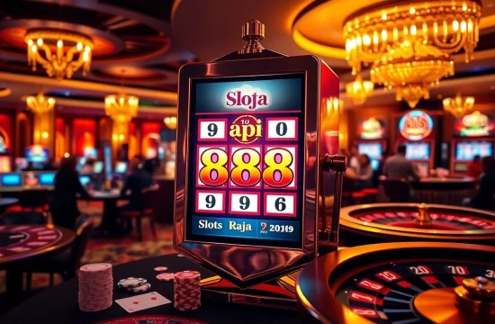 Experience thrilling action at the slot api raja 88 machine surrounded by a vibrant casino atmosphere.