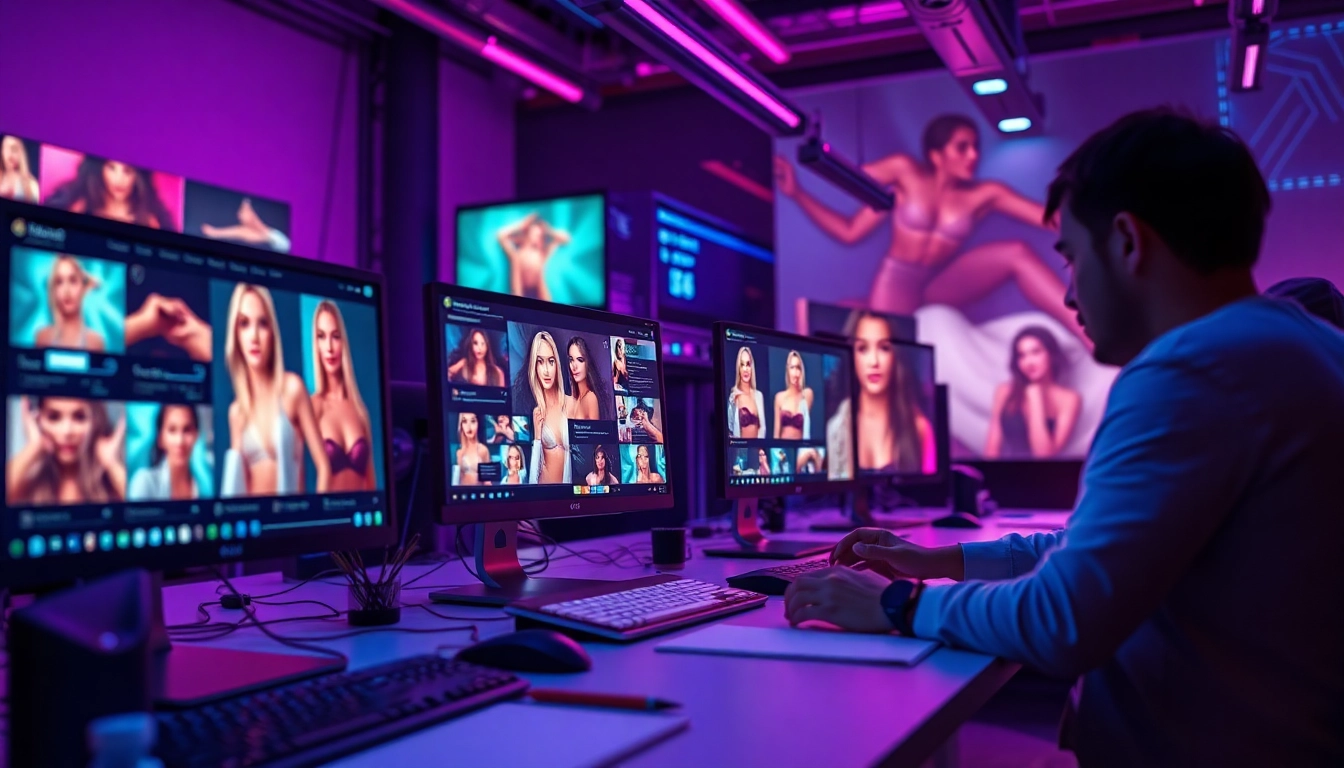 Stunning AI NSFW image generator interface in a vibrant, tech-savvy workspace.