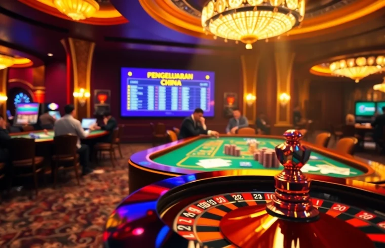 Experience thrilling moments of pengeluaran china as players engage in high-stakes betting at a luxurious casino.
