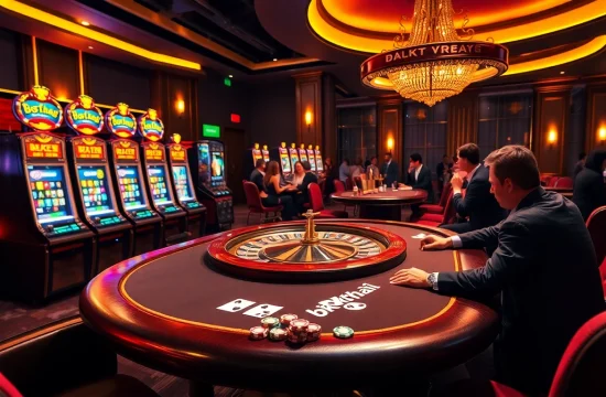 Experience the thrill of bk8thai ทางเข้า with a vibrant casino atmosphere featuring excited players.